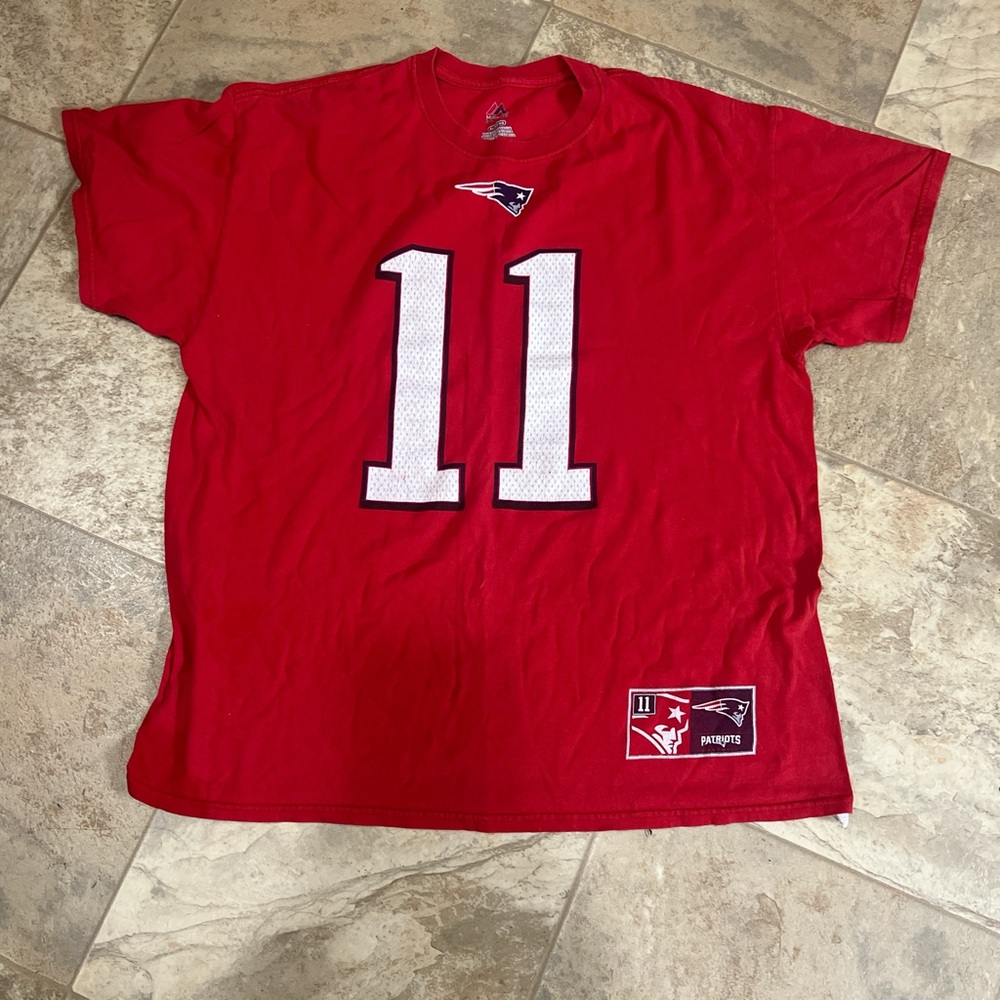 NFL Majestic New England Patriots Julian Edelman Shirt 11 Mens XL Red Throwback